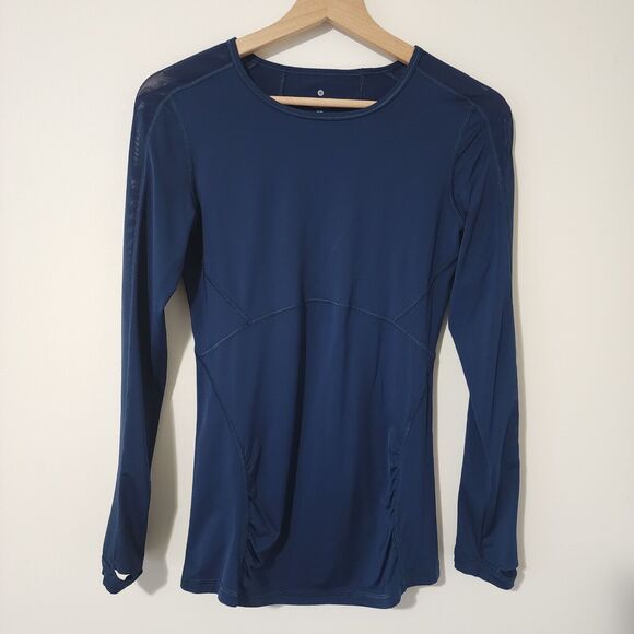 Athleta Tops - Athleta Womens Long Sleeve Active T-Shirt Navy Blue Crew Neck Thumb-Holes Sz XS
